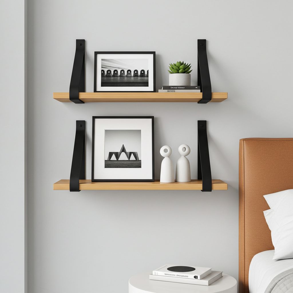 Set de 2 Repisas Modernas en Madera y Cuero